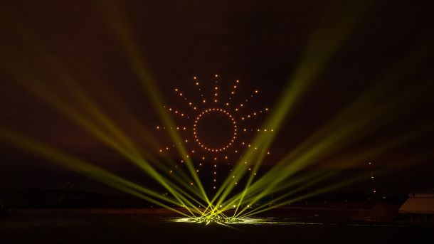GLP FUSION Exo Beam 10 assists drone show 